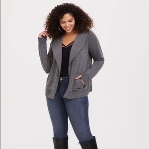 torrid charcoal shawl French terry jacket - size 2